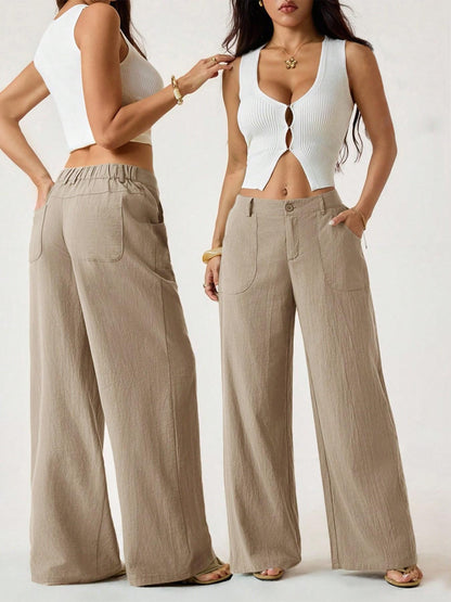 💗LAST DAY SALE 50% OFF⚡50K+ SOLD!!🌸Women's Cotton Linen Palazzo Pants Summer Flowy Wide Straight Leg Beach Trousers With Pocket Casual Solid Color Soft Elastic High Waist Lounge Pants💐
