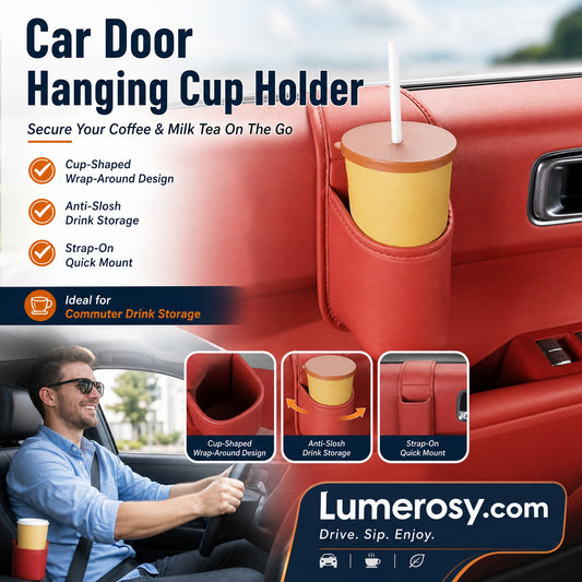 🥳2026 HOT SALE🥳💞50K+ SOLD!🚗Leather Car Door Cup Holder – Wide‑mouth opening, easy reach for drinks & phone. Clip‑on secure fit. PU leather, tough & stylish. 🛡️✨