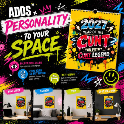 🏆Surprise Price: Only £7.99!!!🌟2027 Year of the Cunt Wall Calendar – Bold Graffiti Humor Calendar📆