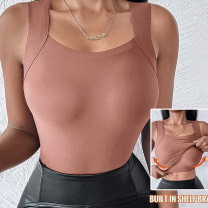 🏆🌟Last Day Special Price ￡7.99!!🎀Women's U Neck Shapewear Built-in Bra Tank High Strechy Sleeveless Slim Fit Tops Camisole