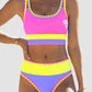 🏖️Last Day Special Price:£16.66💃Color Contrast Patchwork Nylon Sporty 3 Piece Bikini Sets