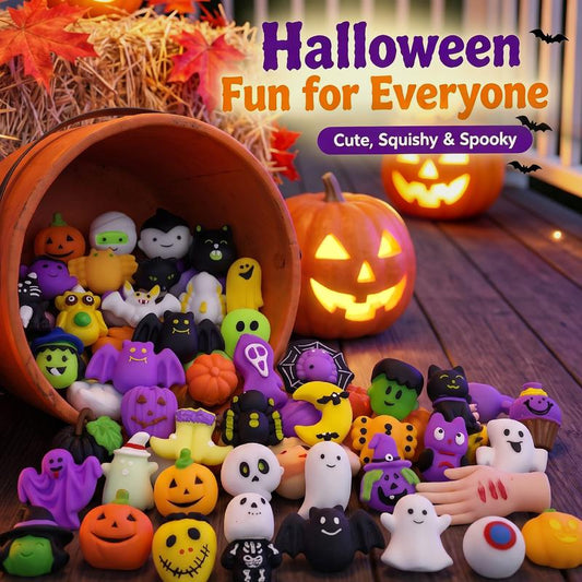 🎃HALLOWEEN SALE ONLY￡12.99!! 🦇🎃Halloween Squishies Stress Relief Toy Set, Classic Pumpkin/Ghost/Bat Shapes, Super Soft TPR Material with Elastic Squeeze Feel🧹Washable & Durable, Assorted 24/36/50pcs for Party Favors, Classroom Rewards & Trick-or-Treat🦇🪄