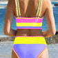 🏖️Last Day Special Price:£16.66💃Color Contrast Patchwork Nylon Sporty 3 Piece Bikini Sets