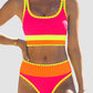 🏖️Last Day Special Price:£16.66💃Color Contrast Patchwork Nylon Sporty 3 Piece Bikini Sets