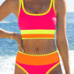 🏖️Last Day Special Price:£16.66💃Color Contrast Patchwork Nylon Sporty 3 Piece Bikini Sets