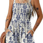 🏝️LAST DAY SALE :£ 12.99!!!💃Women's Summer Square Neck Sleeveless Loose Casual Short Smocked Romper