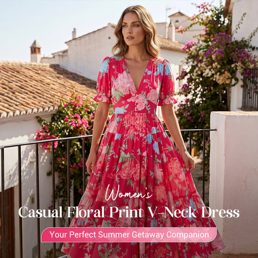 🥳SUMMER HOT SALE🥳💞50K+ SOLD!💥50% OFF! 🌺Summer Hot Sale 60% OFF💐💃V-neck Floral Loose Maxi Dress