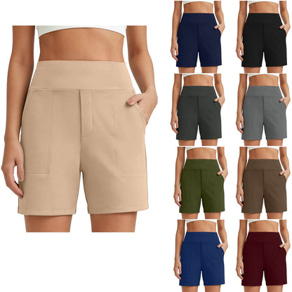 ⏳Limited-time Special Price:£14.99!!🩳Women's High-Waisted Athletic Bermuda Shorts with Pockets – Running, Yoga, Summer Casual Activewear