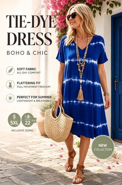 💃Limited-time Special Price:£11.99!!!🌈Tie-Dye Striped Short Sleeve T-Shirt Dress – Soft & flowy – Perfect for summer, beach or casual days – comfortable and stylish 🌊✨