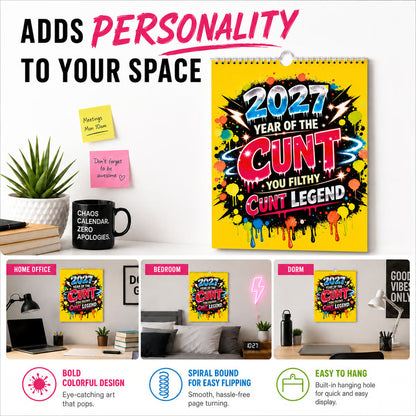 🏆Surprise Price: Only £7.99!!!🌟2027 Year of the Cunt Wall Calendar – Bold Graffiti Humor Calendar📆