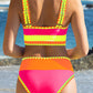 🏖️Last Day Special Price:£16.66💃Color Contrast Patchwork Nylon Sporty 3 Piece Bikini Sets