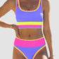 🏖️Last Day Special Price:£16.66💃Color Contrast Patchwork Nylon Sporty 3 Piece Bikini Sets