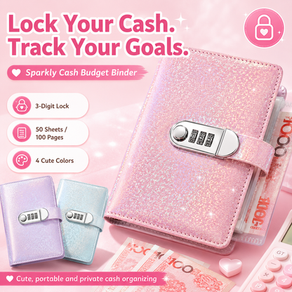 🎄Christmas Pre Sale￡7.99!!☃️✨SparkleLock Cash Savings Binder with 3-Digit Combination Lock – 100-Page Cash Stuffing Budget Organizer for Savings Challenges, Money Goals & Gifts 💖