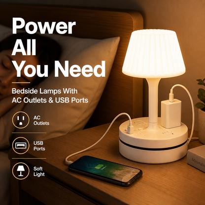 🎁Last day sale 50% OFF🔥💡 Bedside Lamp with AC Outlets and USB Ports