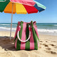 👜 Limited Time Special Price ￡8.99!!✨  Boho Striped Knit Bucket Handbag for Women – Handmade Summer Beach Shoulder Bag