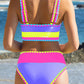 🏖️Last Day Special Price:£16.66💃Color Contrast Patchwork Nylon Sporty 3 Piece Bikini Sets