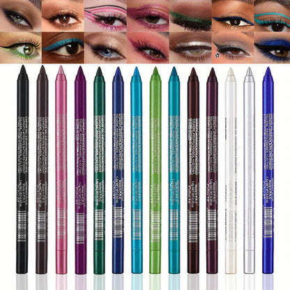 🖌️🔥Last Day ‼️Special Price:£ 8.99 ‼️ 💧14-Pack Waterproof Colored Gel Eyeliner Pencil – Metallic & Shimmer Finishes, Smudge-Proof（Pencil sharpener color is random）