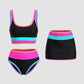 🏖️Last Day Special Price:£16.66💃Color Contrast Patchwork Nylon Sporty 3 Piece Bikini Sets