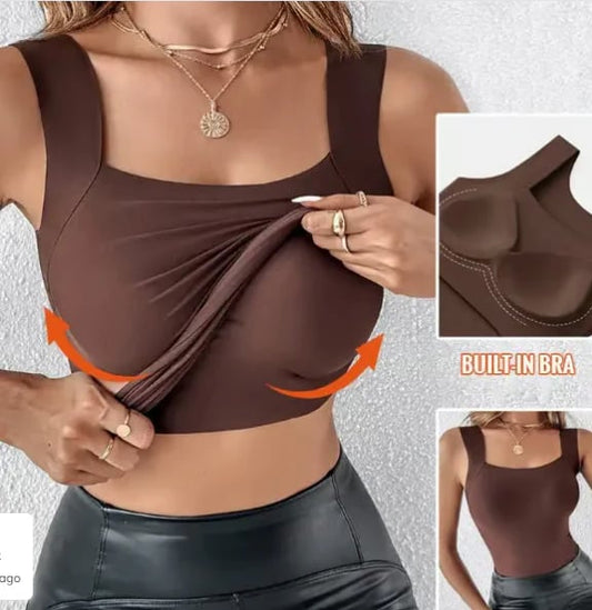 🏆🌟Last Day Special Price ￡7.99!!🎀Women's U Neck Shapewear Built-in Bra Tank High Strechy Sleeveless Slim Fit Tops Camisole