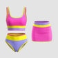🏖️Last Day Special Price:£16.66💃Color Contrast Patchwork Nylon Sporty 3 Piece Bikini Sets
