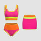 🏖️Last Day Special Price:£16.66💃Color Contrast Patchwork Nylon Sporty 3 Piece Bikini Sets