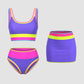 🏖️Last Day Special Price:£16.66💃Color Contrast Patchwork Nylon Sporty 3 Piece Bikini Sets