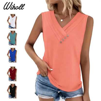 🏆Last Day Special Price ￡10.99!!💐2026 Women’s Button Down V Neck Loose Fit Tank Top
