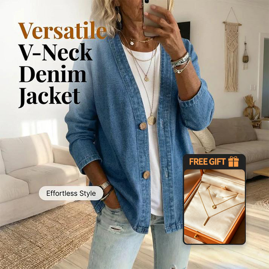 🧥 Last Week Special Price:£ 26.99✨ Women's Classic Button Front Denim Jacket – V-Neck, Breathable Fabric & Relaxed Fit 💙