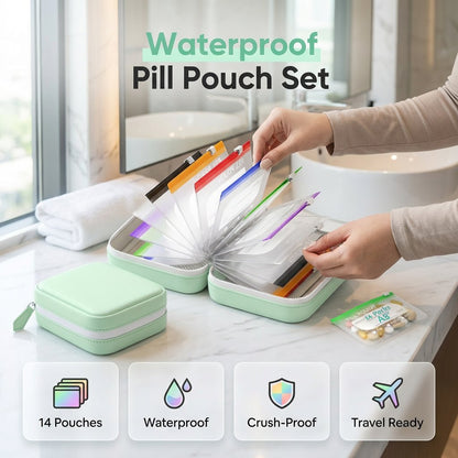 🏆 Last Day Special Price £8.99 ! 💊A8 Waterproof Pill Pouch Set – 7 to 14 Days of Meds & Vitamins💧Waterproof & Crush-Resistant Shell
