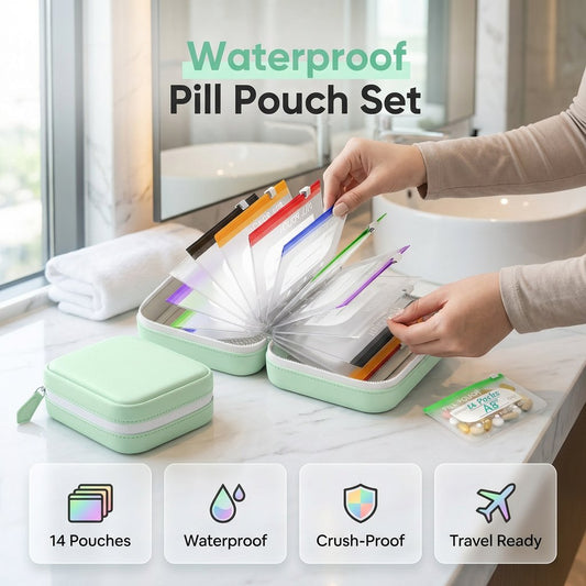 🏆 Last Day Special Price £8.99 ! 💊A8 Waterproof Pill Pouch Set – 7 to 14 Days of Meds & Vitamins💧Waterproof & Crush-Resistant Shell
