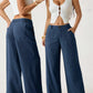 💗LAST DAY SALE 50% OFF⚡50K+ SOLD!!🌸Women's Cotton Linen Palazzo Pants Summer Flowy Wide Straight Leg Beach Trousers With Pocket Casual Solid Color Soft Elastic High Waist Lounge Pants💐