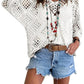 🥰Last Day Special Price:£ 13.99!!!💛Womens Bohemian-Inspired Beige Crochet Top With V-Neck