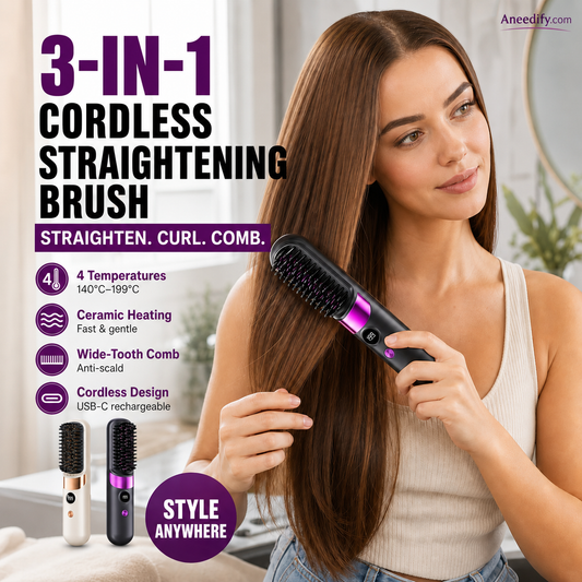 ⏰Last 4 hours Sale💇‍♀️🔥 3-in-1 Cordless Hair Straightening Brush – Straighten, Curl & Detangle – USB-C Rechargeable with 4 Heat Settings – Perfect Hair Anywhere! ✨