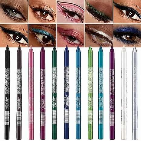 🔥Last Day ‼️Special Price:£ 7.99 ‼️ 💧10-Pack Waterproof Colored Gel Eyeliner Pencil – Metallic & Shimmer Finishes, Smudge-Proof（Pencil sharpener color is random）