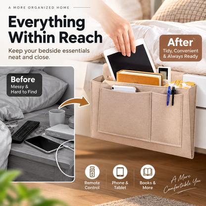 🏆Surprise Price: Only £7.99!!!🛏️💼Bedside Hanging Storage Bag‑Multi‑Pocket Bed Caddy Organizer, Felt Hanging Pouch for Dorm Bunk Bed Hold Tablet Book Phone Stationery