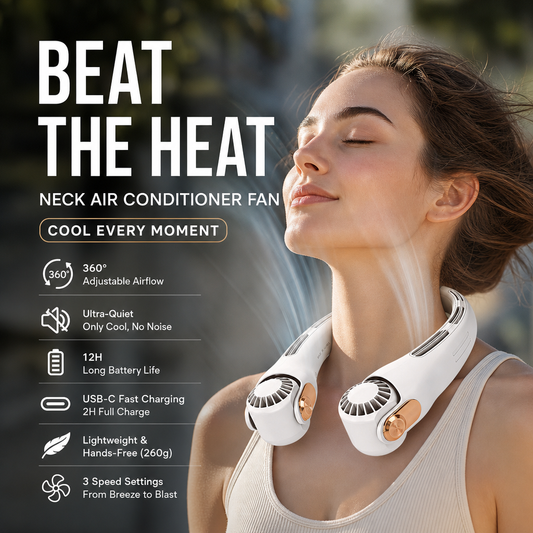 🥳2026 HOT SALE🥳💨50% OFF!🍃 Neck Air Conditioner Fan – Ultra‑quiet, 360° rotating, 3 speeds. Hands‑free cooling, long battery. Summer essential! 😎🌬️