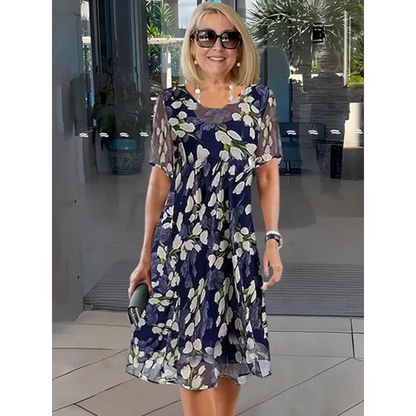 🌸 Limited Time Special Price:£ 14.99!!!✨ Women's Floral A-Line Party Dress – Double-Layer Chiffon, Elegant Print & Knee-Length Fit 👗