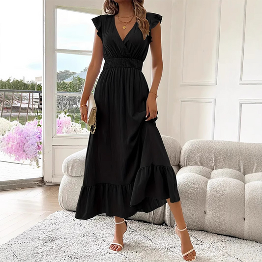🎉Last Day Special Price:£15.99!!💃🌼V-Neck Ruffled Waist-Defining Maxi Dress