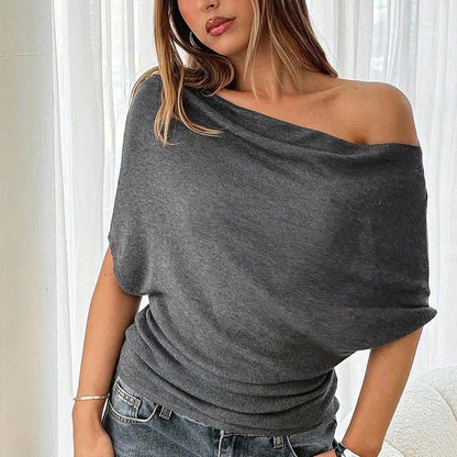 🔥Last Day Special Price:£ 14.99 !!!🔥Women's Asymmetrical Off-Shoulder Batwing Sleeve Top