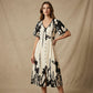👗 Last Day Special Price:£19.98 🌿 Soft Botanical Print V-Neck Midi Dress – Elegant, Lightweight & Versatile for Any Occasion 🌸