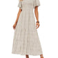 🌷Last Day Special Price :￡18.99!!🌸2026 Women's Casual Floral Print Short Flutter Sleeve Smocked High Waist Flowy Maxi Dress