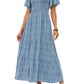 🌷Last Day Special Price :￡18.99!!🌸2026 Women's Casual Floral Print Short Flutter Sleeve Smocked High Waist Flowy Maxi Dress