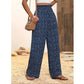 ⏳Limited-time Special Price:£ 12.99⏰Women's Smocked High Waist Wide Leg Pants – Flattering Elasticated Waist, Flowy Linen-Blend Trousers for Casual & Summer Outfits👖