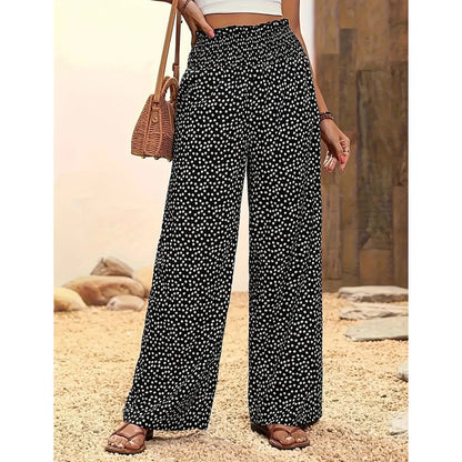 ⏳Limited-time Special Price:£ 12.99⏰Women's Smocked High Waist Wide Leg Pants – Flattering Elasticated Waist, Flowy Linen-Blend Trousers for Casual & Summer Outfits👖