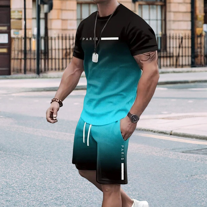 🏖️Summer Cool Deal: ONLY ￡14.99!!😎Men's Gradient Color T-Shirt & Shorts Set
