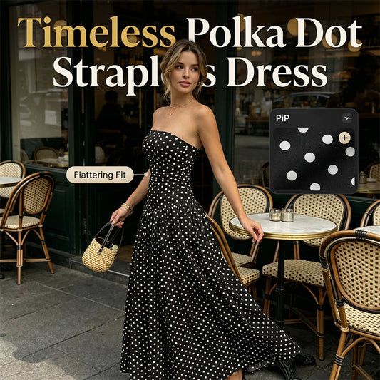 ⚫👗Last Day Special Price:£ 17.99!!!✨ Women's Polka Dot Strapless Dress - Elegant Vacation Essential! ✨