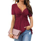 🔥LAST DAY Special Price:£ 11.99!!!☀️🛍️Women's Short Sleeve V-Neck Twist Front Tunic Top