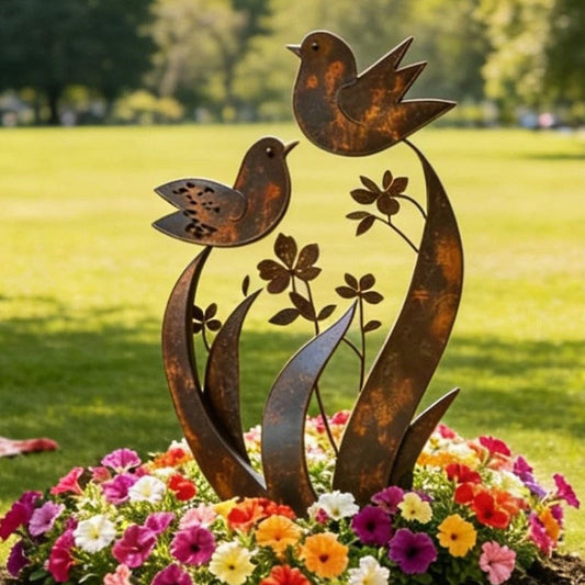 🌸Time-Limited Special Price:£12.99!!!⏰Rustic Bird & Flower Metal Garden Stake🐦