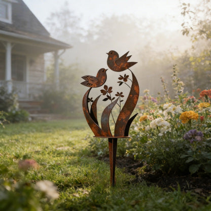 🌸Time-Limited Special Price:£12.99!!!⏰Rustic Bird & Flower Metal Garden Stake🐦