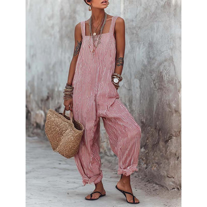 🌸Limited-time Special Price:£18.99!!⏳Women's Casual Striped Spaghetti Strap Jumpsuit👖